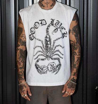 LUCKY SCORPION MUSCLE TANK WHITE
