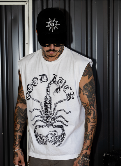 LUCKY SCORPION MUSCLE TANK WHITE